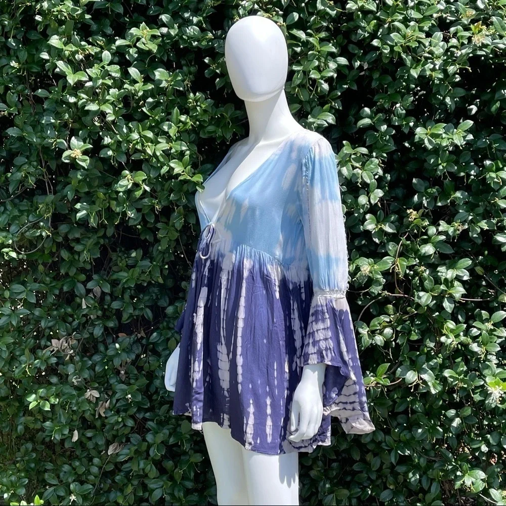 💋NWT BOHO Me Lace Inset Tie Dye Print Tunic Swimsuit Coverup